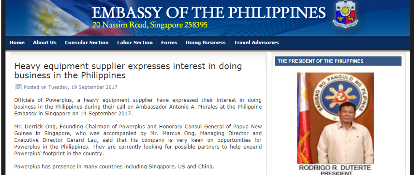 POWERPLUS FEATURED ON THE EMBASSY OF THE PHILIPPINES WEBSITE